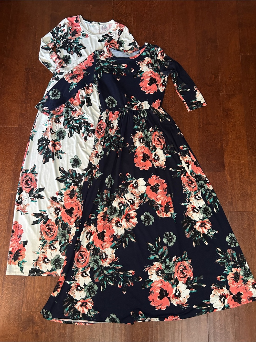 JessaKae Bundle, 2 Floral Maxi Dresses in Blue and White, Size Medium